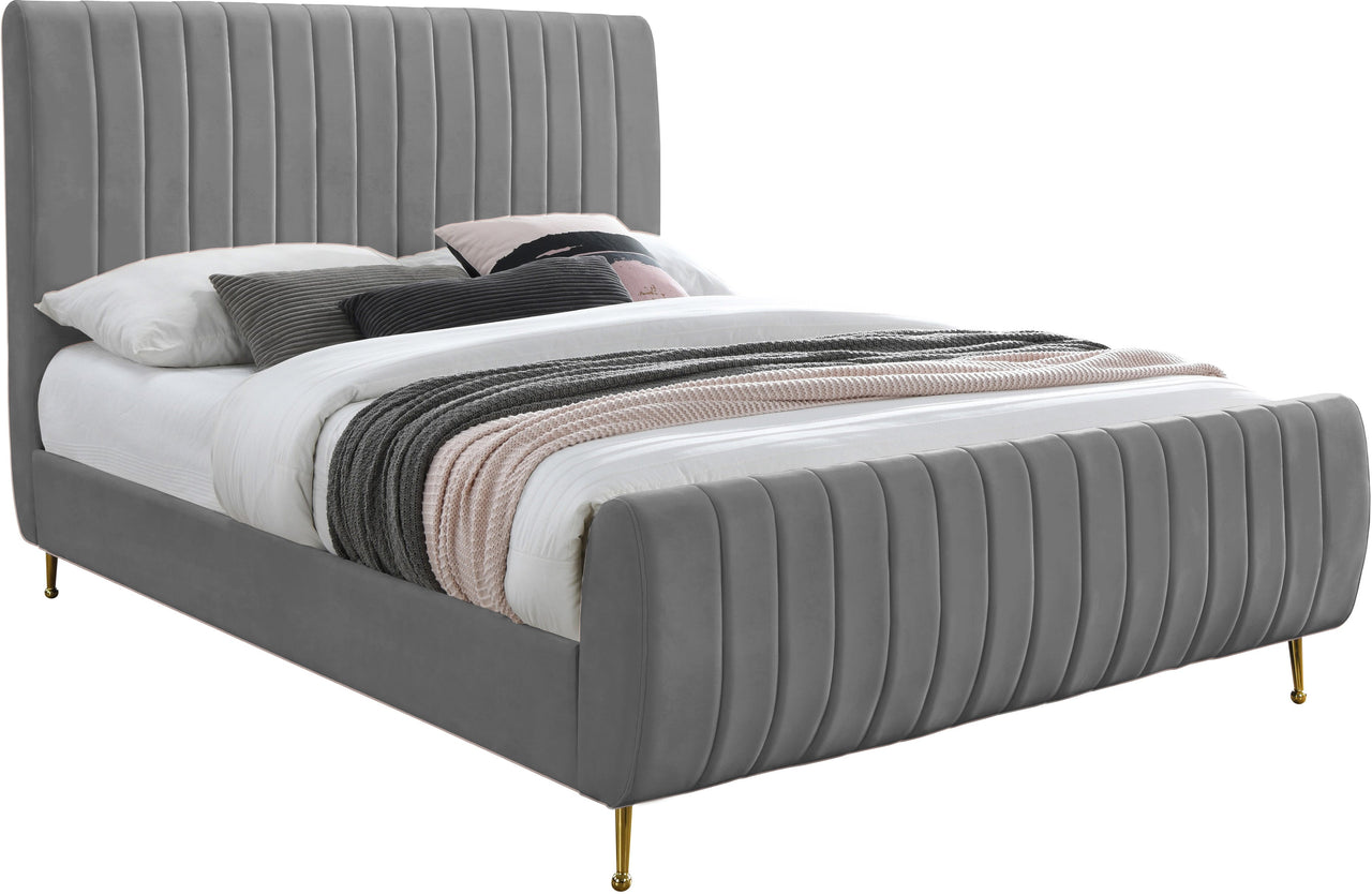 Zara Grey Velvet Full Bed (3 Boxes) image