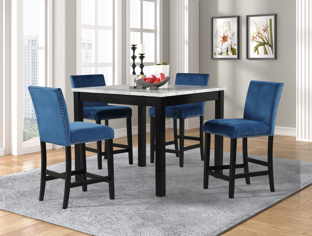 Dior - Juego de mesa pub azul + 4 sillas