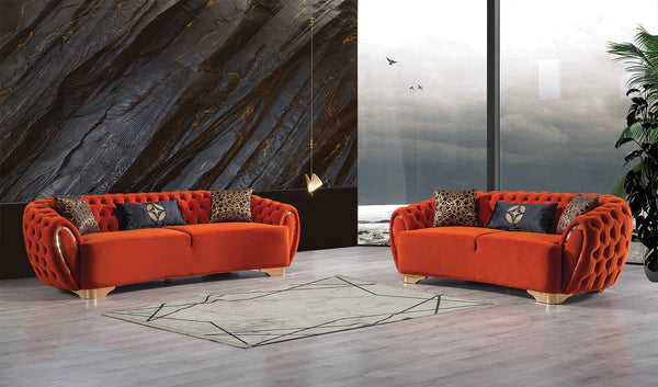 Victoria Orange Velvet Sofa & Loveseat