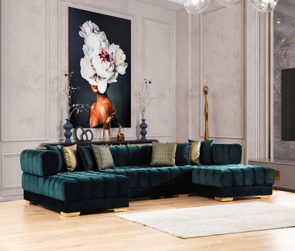 Ariana Velvet Green Double Chaise Sectional.