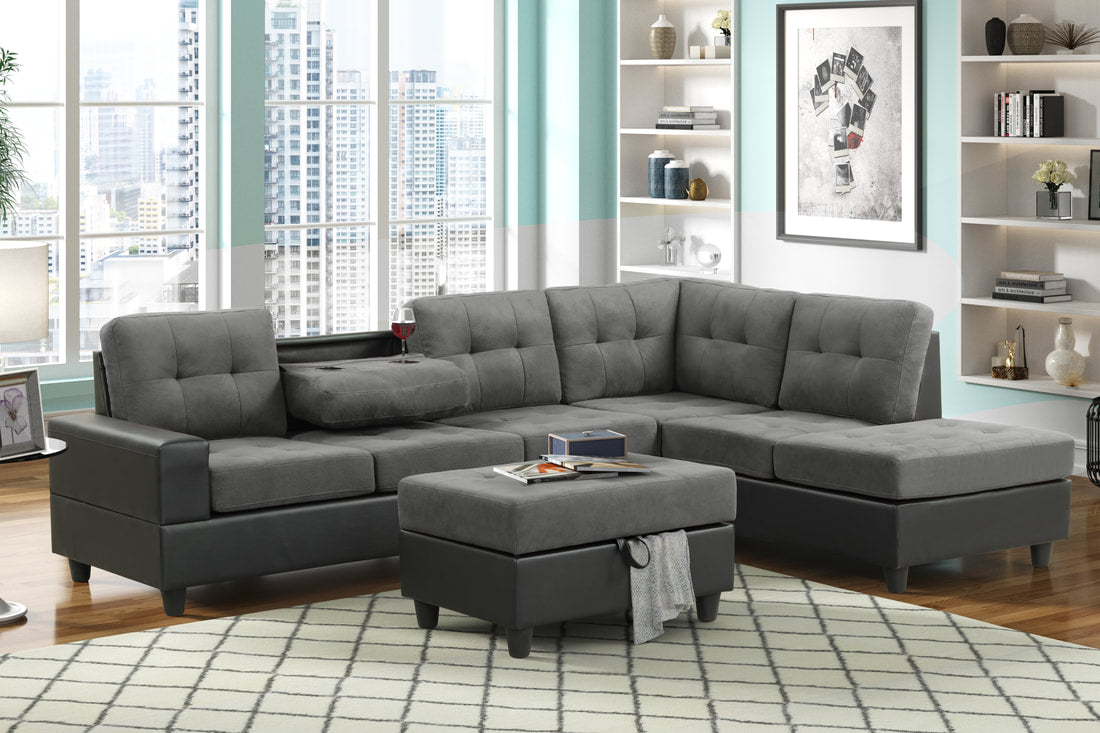 PU8-Heights Reversible Sectional + Storage Ottoman Set